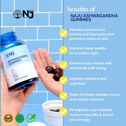 Ashwangandha Gummies (NAJU) Reduce stress, Support sleep, Boost mood and energy levels, Reducing inflammation, Immune support