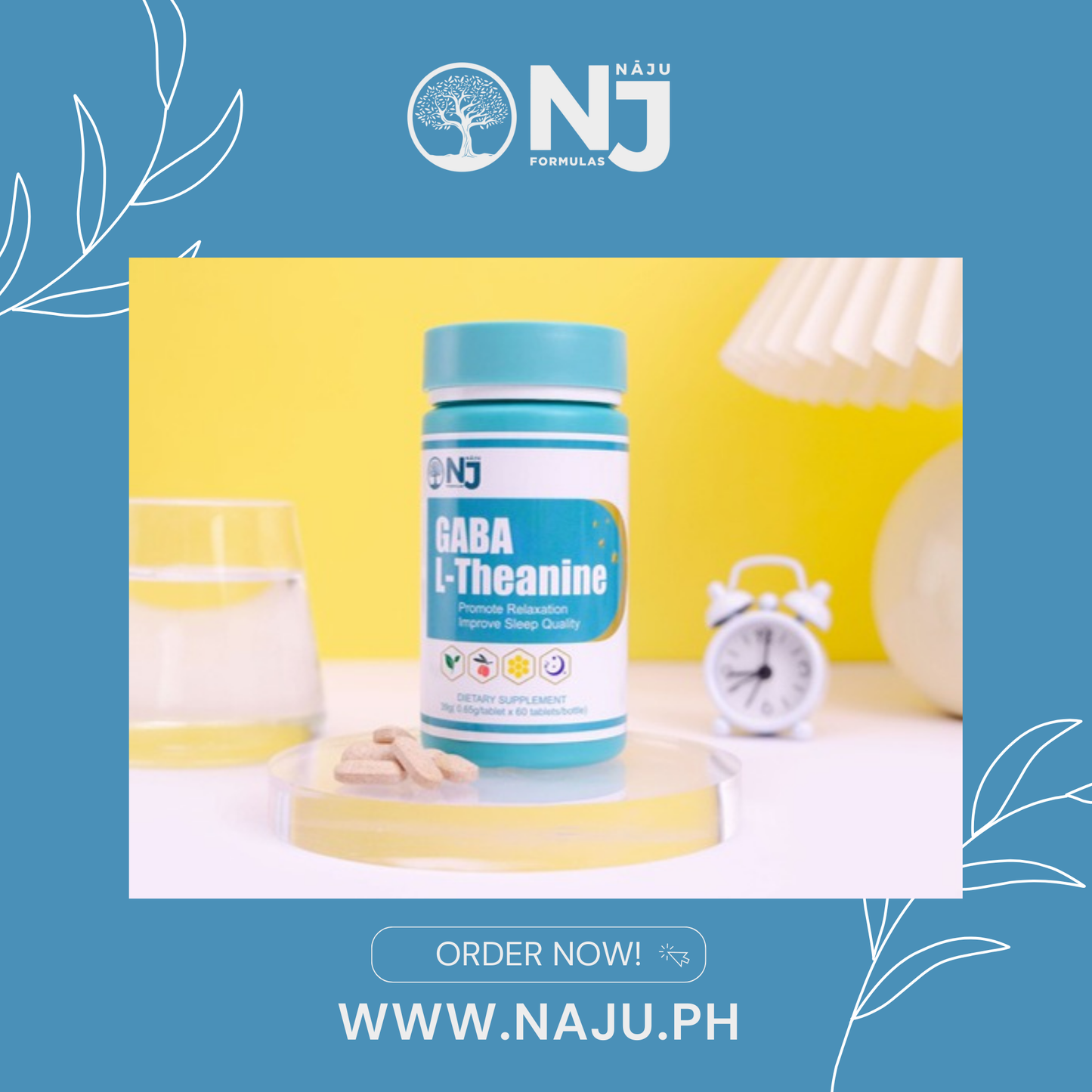 Gaba L-Theanine (NAJU) Boost your focus and Concentration, Improve cognitive function and reduce stress, Promote Relaxation, Improve sleep quality