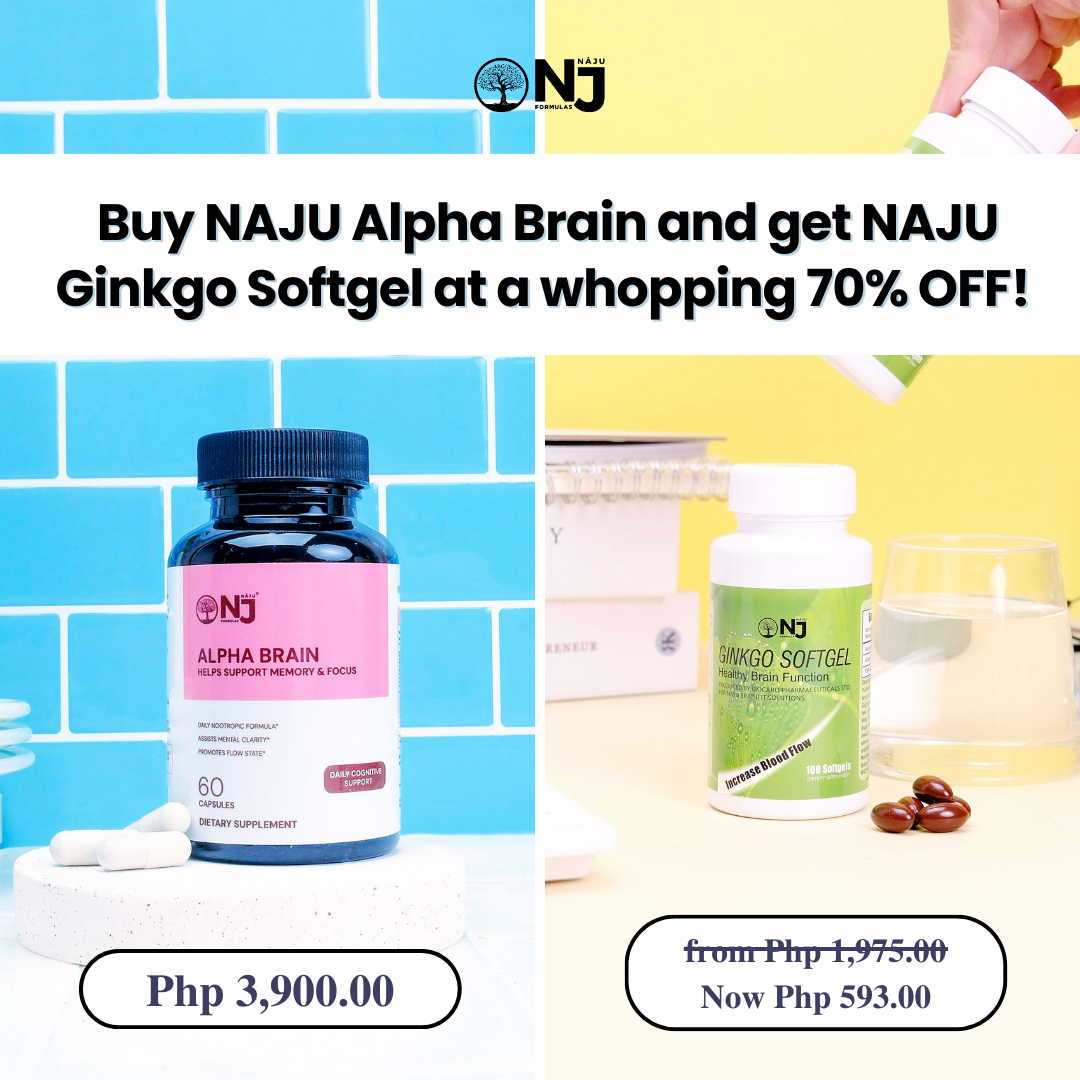 Buy NAJU Alpha Brain and get NAJU Ginkgo Softgel at a whopping 70% OFF!